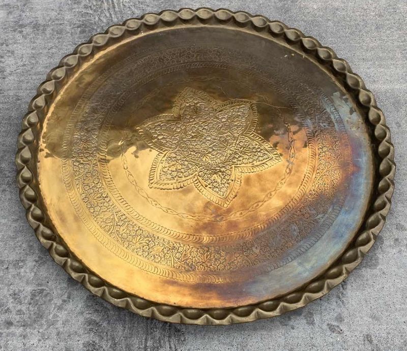 Photo 1 of EXTRA LARGE MOORISH BRASS TRAY 30” CIRCUMFERENCE