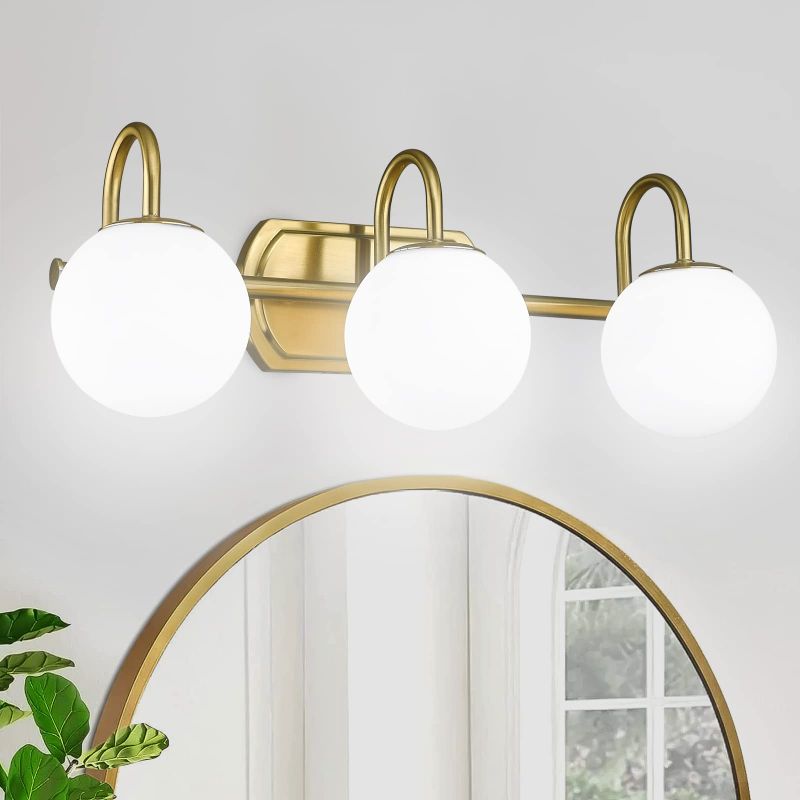 Photo 1 of THREE PIECE FROSTED GLASS LIGHT FIXTURE GOLD FINISH