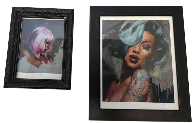Photo 1 of 2- FRAMED CHRIS GUEST "TATTOOED WOMEN" SIGNED OIL PAINTINGS