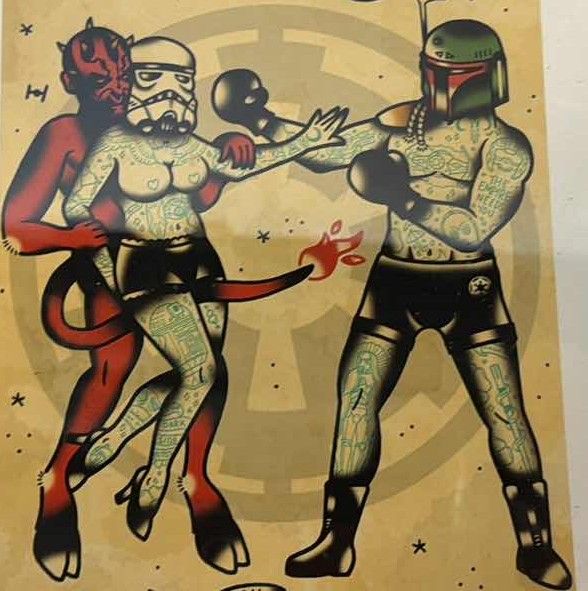 Photo 1 of "STAR WARS SUPERHERO TATTOO FLASH" DERRICK JAMES ART 6" X 8"