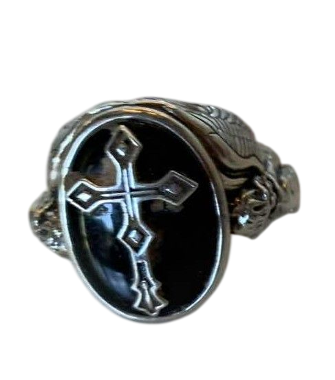 Photo 1 of 925 SILVER CROSS W BLACK INSET RING