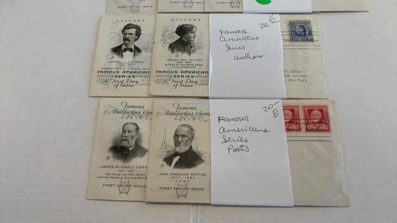 Photo 1 of VINTAGE “FAMOUS AMERICANS SERIES” FIRST DAY OF ISSUE STAMPS AND ENVELOPES
