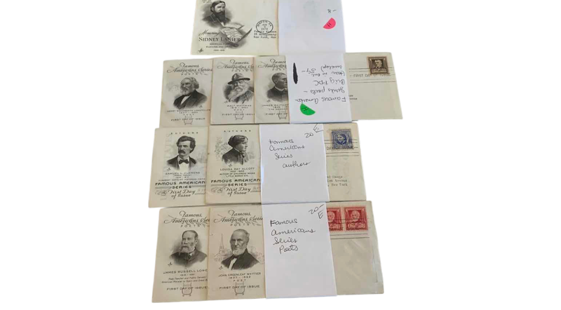 Photo 1 of VINTAGE “FAMOUS AMERICANS SERIES” FIRST DAY OF ISSUE STAMPS AND ENVELOPES