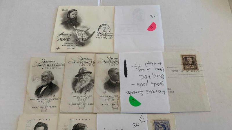 Photo 1 of VINTAGE “FAMOUS AMERICANS SERIES” FIRST DAY OF ISSUE STAMPS AND ENVELOPES