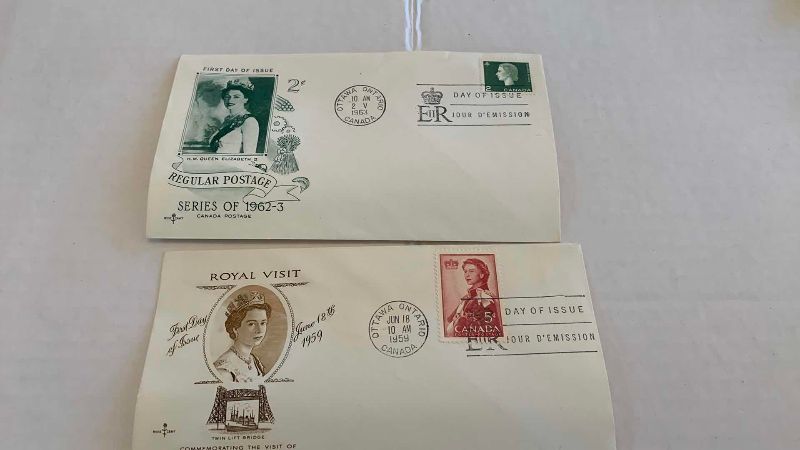 Photo 1 of VINTAGE CANADIAN FIRST DAY OF ISSUE QUEEN ELIZABETH STAMPS AND ENVELOPES