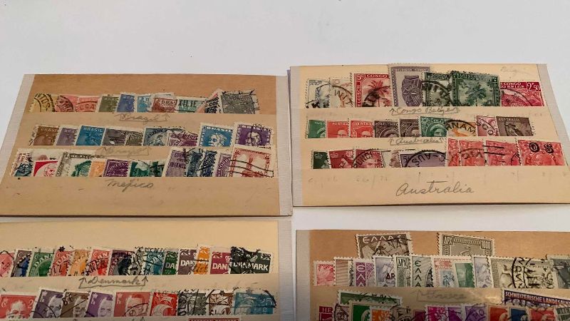 Photo 1 of VINTAGE POSTAGE STAMPS, ECUADOR, DENMARK, MEXICO, BRAZIL, AUSTRALIA, BELIZE, FINLAND, GREECE, SWITZERLAND