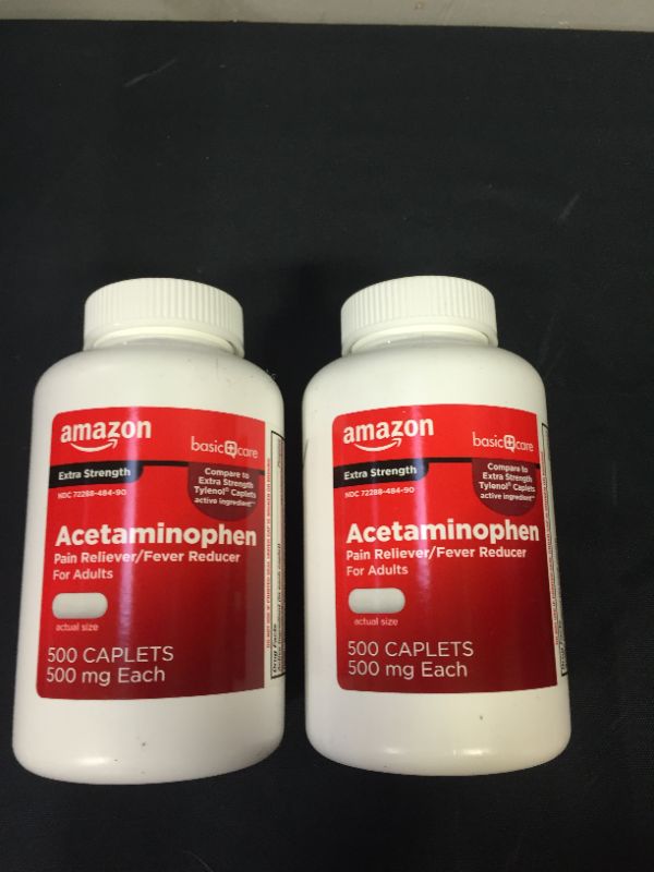 Photo 2 of Amazon Basic Care Extra Strength Pain Relief, Acetaminophen Caplets, 500 mg, 500 Count (Pack of 2) -- EXP 11/2022
