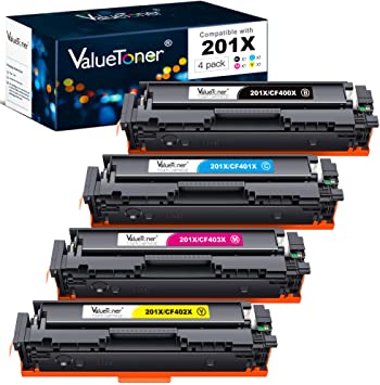 Photo 1 of Valuetoner Compatible Toner Cartridge Replacement for HP 201X 201A CF400X CF401X CF402X CF403X CF400A for Pro Color MFP M277dw M252dw M277n M277c6 M252n M277 Printer(4 Pack)
