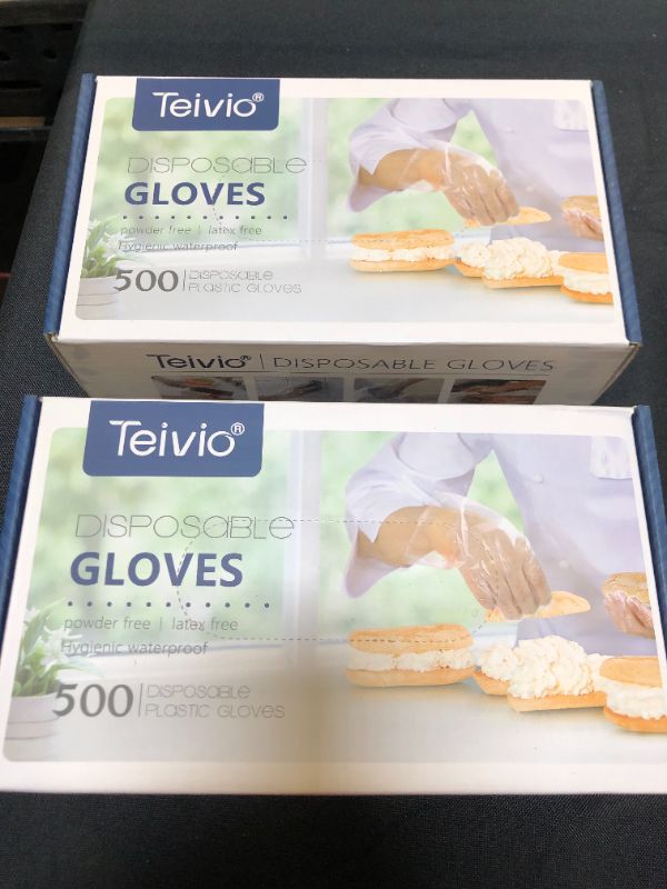 Photo 2 of 2 packs of Disposable Gloves, 500 Pcs Plastic Gloves for Kitchen Cooking Cleaning Food Handling by Teivio
