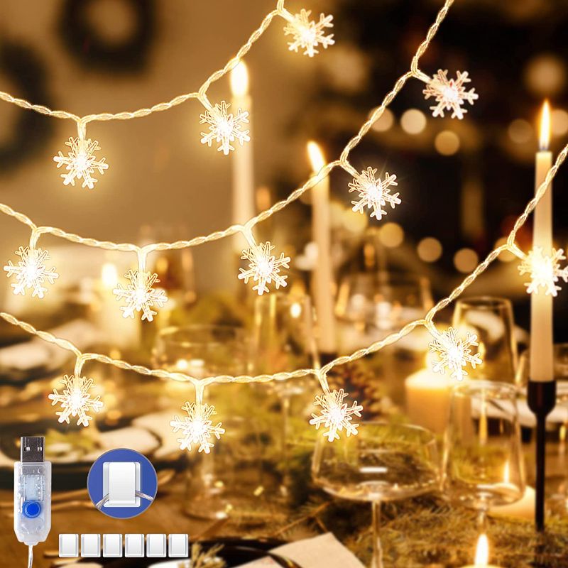 Photo 1 of KPCB Tech Christmas Lights 50 LEDs Fairy Lights USB Snowflake Warm White Light
