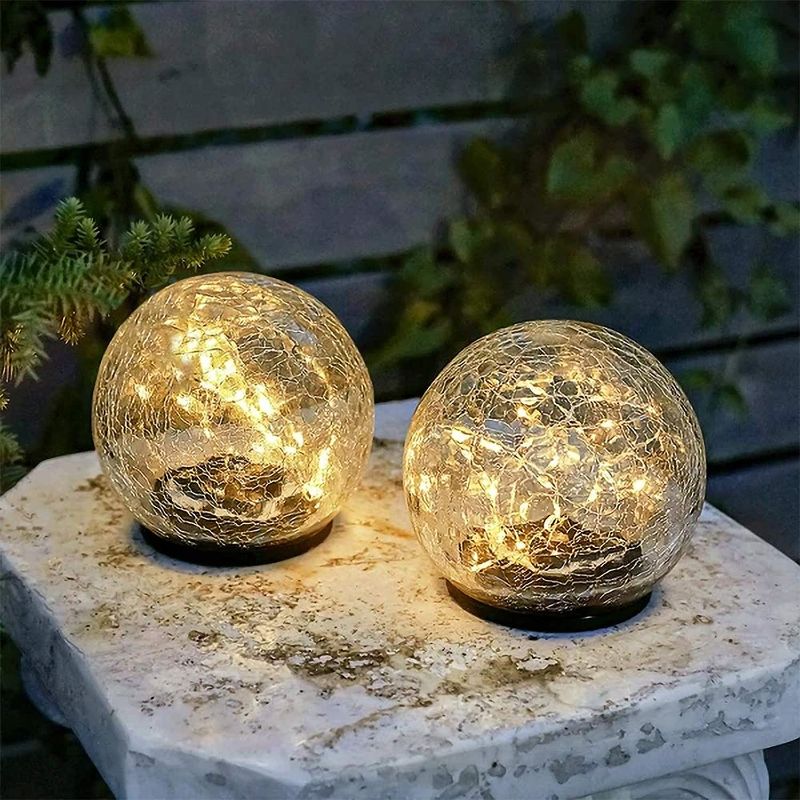 Photo 1 of Garden Solar Lights Decorative,2 Packs Cracked Glass Solar Ball Lights Outdoor Waterproof, LED Outdoor Globe Lights,Outside Decor for Lawn Patio Yard Pathway Christmas Garden Decor?Warm White?
