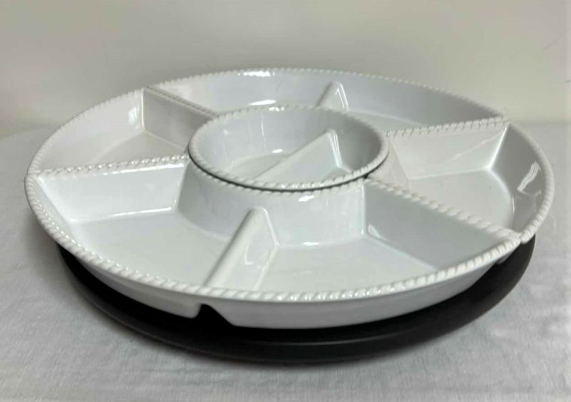 Photo 1 of LAZY SUSAN WITH WHITE PORCELAIN FITTED DISHES