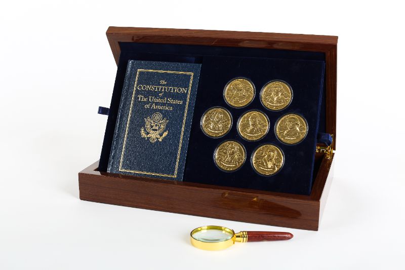 Photo 7 of NIB FRANKLIN MINT “FOUNDING FATHERS OF AMERICA” COIN COLLECTION W COA (HAND-SCULPTED COINS COATED IN 24KT GOLD)
