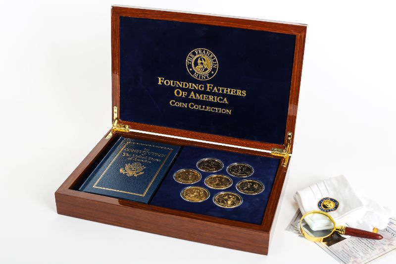 Photo 8 of NIB FRANKLIN MINT “FOUNDING FATHERS OF AMERICA” COIN COLLECTION W COA (HAND-SCULPTED COINS COATED IN 24KT GOLD)