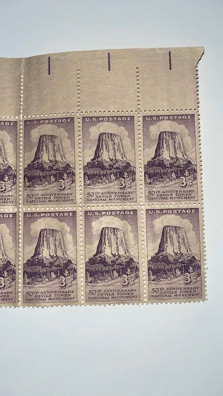 Photo 2 of DEVILS TOWER NATIONAL MONUMENT 50TH ANNIVERSARY 1956 16 STAMPS