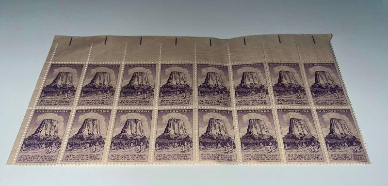 Photo 1 of DEVILS TOWER NATIONAL MONUMENT 50TH ANNIVERSARY 1956 16 STAMPS