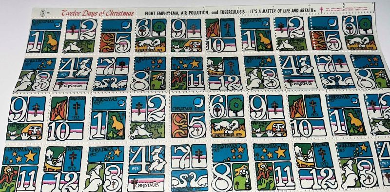 Photo 1 of NATIONAL TUBERCULOSIS AND RESPIRATORY ASSOCIATION 12 DAYS OF CHRISTMAS 1973 100 STAMPS