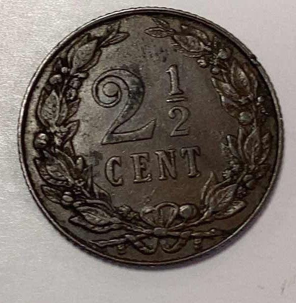 Photo 2 of 1906 NETHERLANDS 2 AND A HALF CENTS COIN