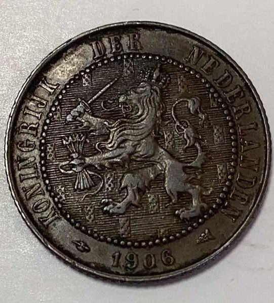 Photo 1 of 1906 NETHERLANDS 2 AND A HALF CENTS COIN