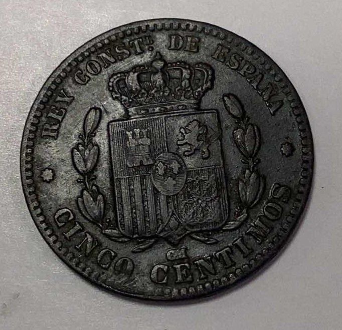 Photo 2 of 1877 SPAIN 5 CENTIMOS COIN