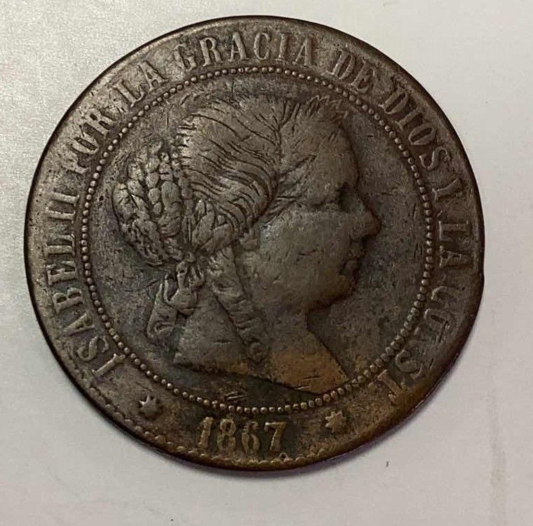 Photo 1 of 1867 SPAIN 5 CENTIMOS COIN