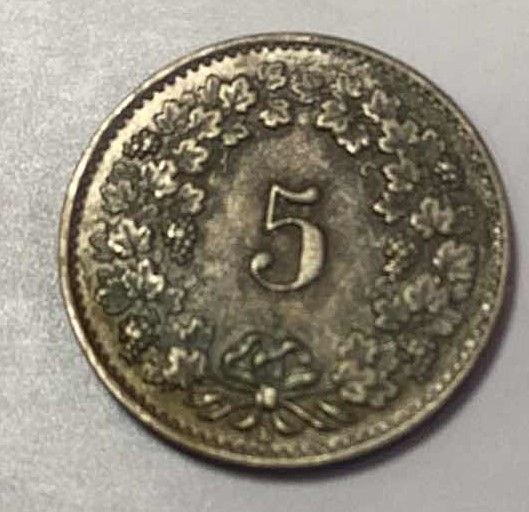 Photo 2 of 1942 SWITZERLAND 5 RAPPEN COIN
