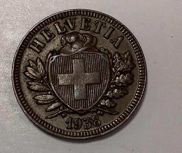Photo 1 of 1938-5 SWITZERLAND 2 RAPPEN COIN