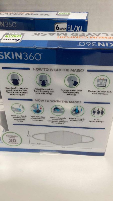 Photo 2 of 4 X SKIN360 3 LAYER WASHABLE MASK BOX OF 6 SIZE L/XL MULTICOLORED
