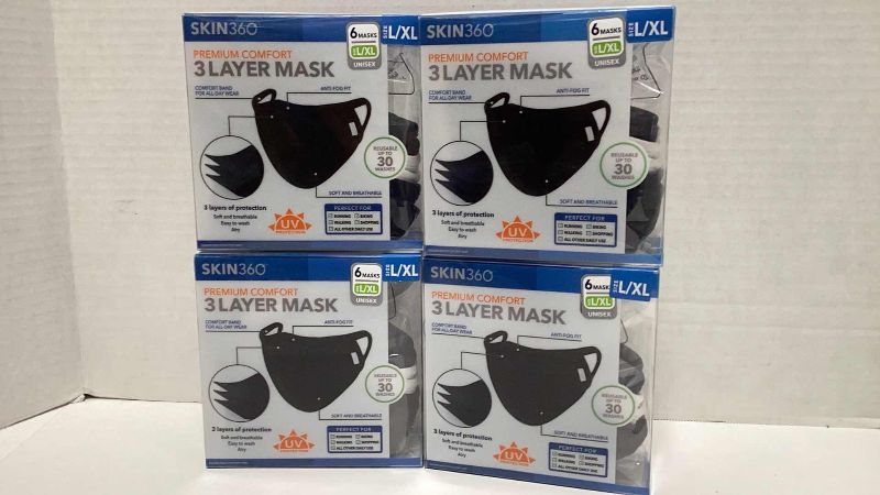 Photo 1 of 4 X SKIN360 3 LAYER WASHABLE MASK BOX OF 6 SIZE L/XL MULTICOLORED