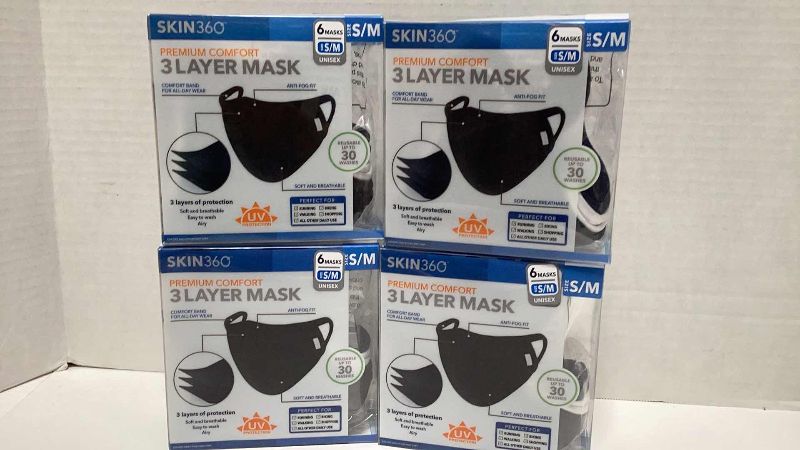 Photo 1 of 4 X SKIN360 3 LAYER WASHABLE MASK BOX OF 6 SIZE S/M MULTICOLORED