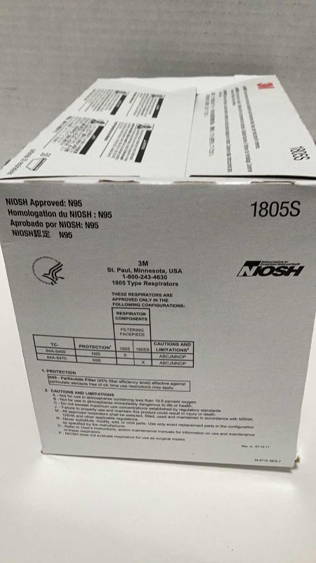 Photo 3 of 3M VFLEX N 95 PARTICULATE RESPIRATOR SURGICAL MASK SIZE SMALL BOX OF 50 1805S