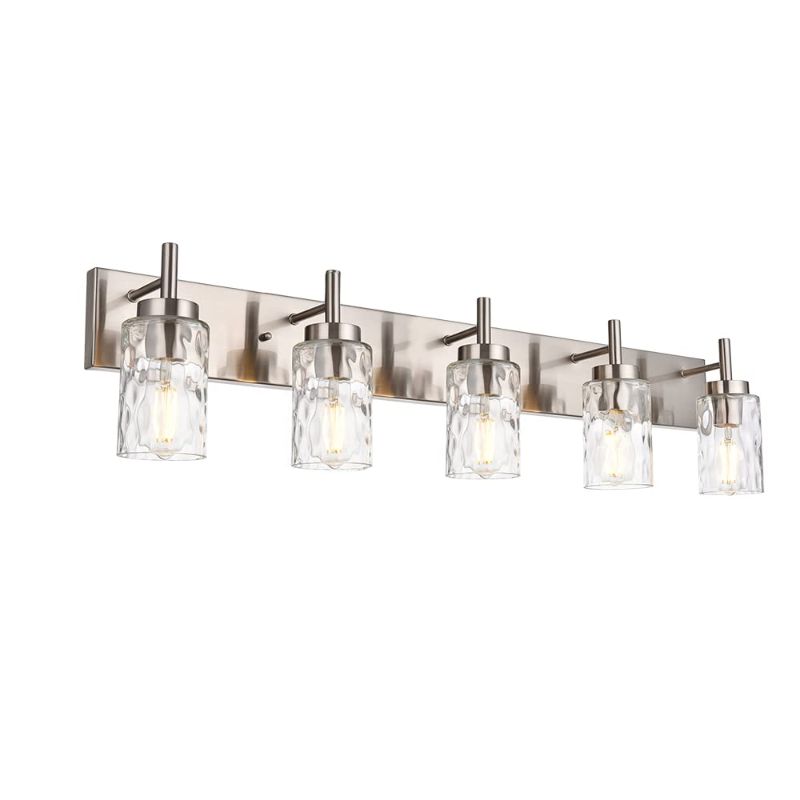 Photo 1 of BONLICHT Transitional Vanity Lighting Fixtures Brushed Nickel With Clear Hammered Glass Shade,Farmhouse 5 LightS