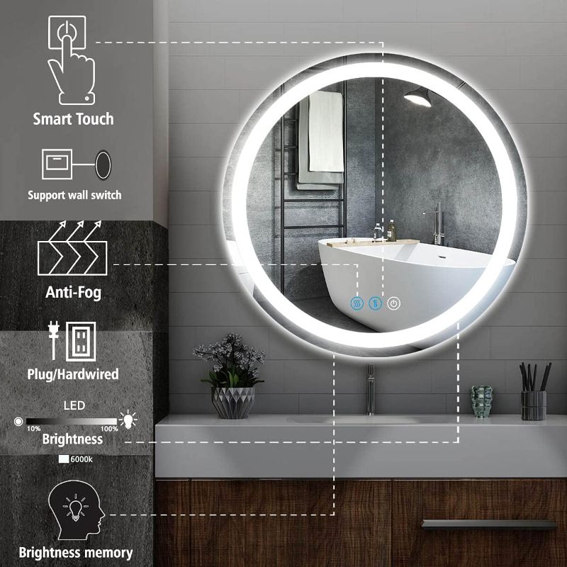 Photo 3 of DIDIDADA 24 Inch Bathroom Round LED Vanity Mirror with Lights 3 Color Dimmable Wall Mounted Circle Smart Lighted Mirror for Bathroom Wall Round Lighted Mirror Anti Fog Bathroom Vanity Light Mirrors