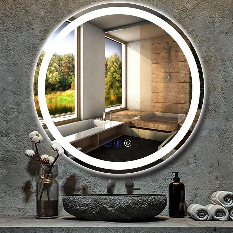 Photo 2 of DIDIDADA 24 Inch Bathroom Round LED Vanity Mirror with Lights 3 Color Dimmable Wall Mounted Circle Smart Lighted Mirror for Bathroom Wall Round Lighted Mirror Anti Fog Bathroom Vanity Light Mirrors