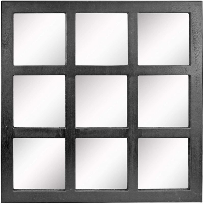 Photo 1 of Stonebriar Square Rustic 9 Panel Window Pane Wall Mirror With Black Painted Wood Finish And Attached Mounting Brackets, 23.5" X 23.5"
