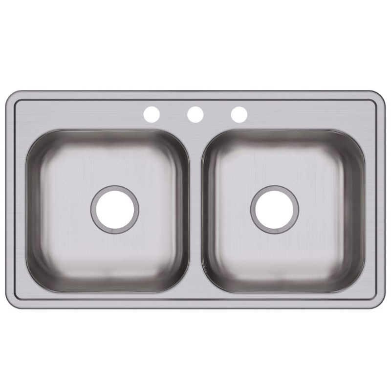 Photo 1 of Elkay D233193 Dayton Equal Double Bowl Drop-In Stainless Steel Sink 33 X 19 X 6.5 3 Faucet Holes Sink Only
