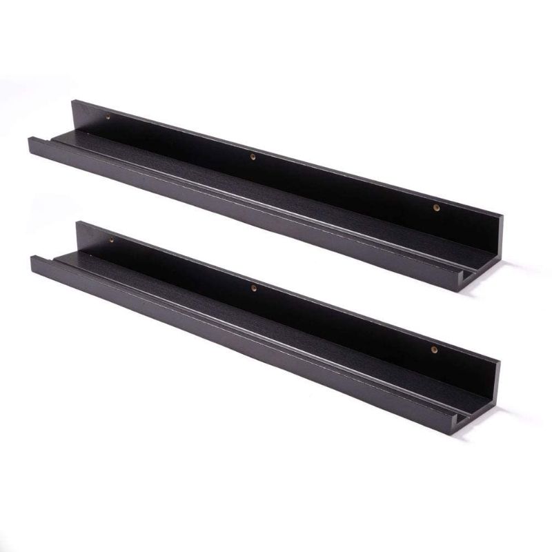 Photo 1 of Muzilife 35.4 Inch Large Floating Shelves - Set Of 2 Rustic Wood Floating Shelves - Wall Mounted Long Picture Ledge For Bathroom, Bedroom, Living Room, Black Black 35.4" **SCREWS NOT INCLUDED**
