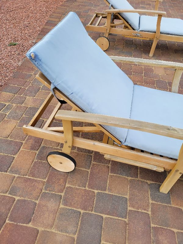 Photo 2 of PAIR OF WOODEN RECLINING LAWN CHAIRS