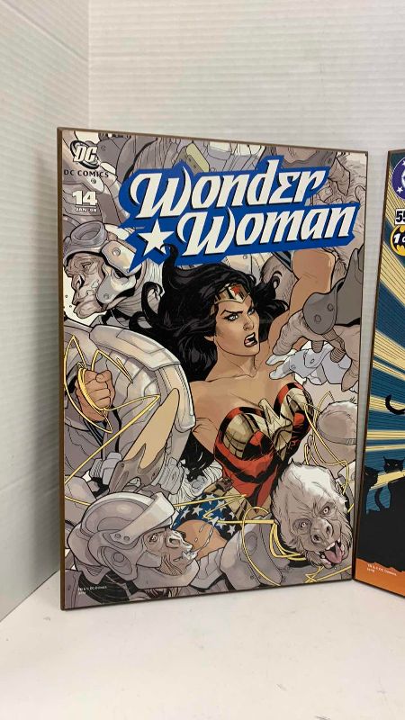 Photo 1 of 2 DC COMICS WONDER WOMAN AND CAT WOMAN WALL ART 13” X 19”