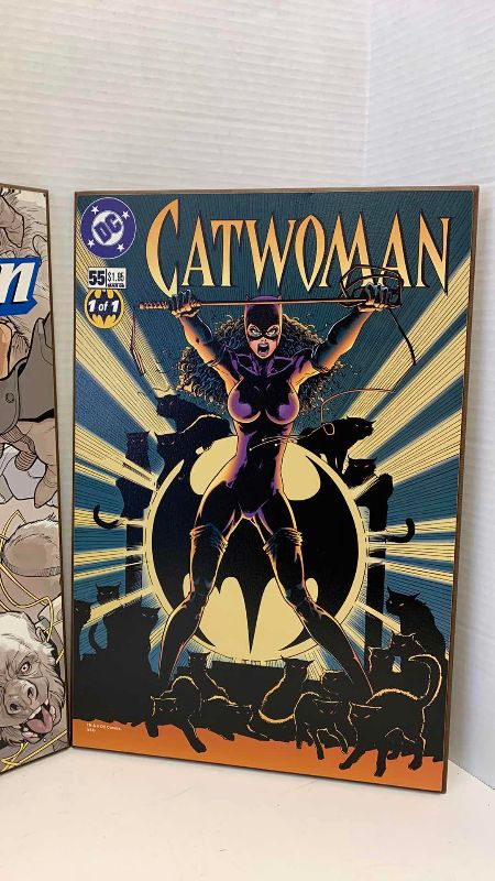 Photo 1 of 2 DC COMICS WONDER WOMAN AND CAT WOMAN WALL ART 13” X 19”