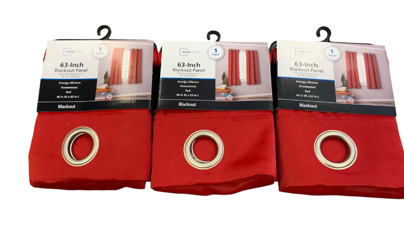 Photo 1 of 3 PANELS OF RED 63" BLACKOUT CURTAINS