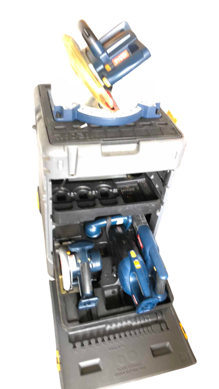 Photo 1 of RYOBI CORDLESS 6 PACK TOOL CUBE POWER TOOL CART WITH TOOLS NO BATTERIES