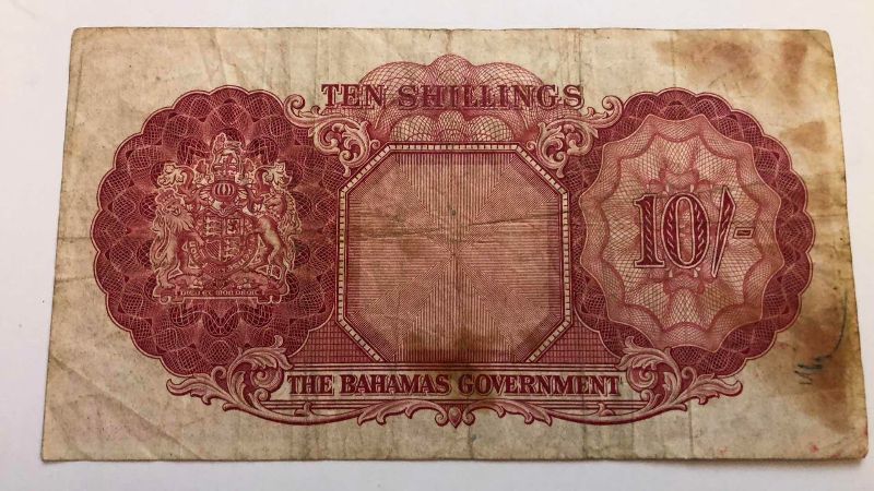 Photo 1 of VINTAGE 1936 BAHAMAS 10 SHILLINGS BANK NOTE