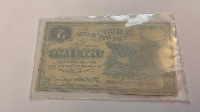 Photo 1 of ANTIQUE 1862 SUMMIT COUNTY 5 CENT BANKNOTE