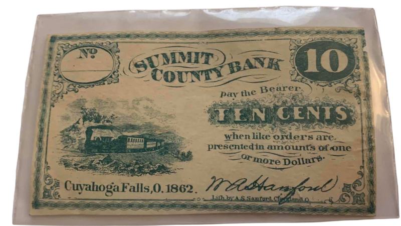 View 1 of ANTIQUE 1862 SUMMIT COUNTY 10 CENT BANKNOTE