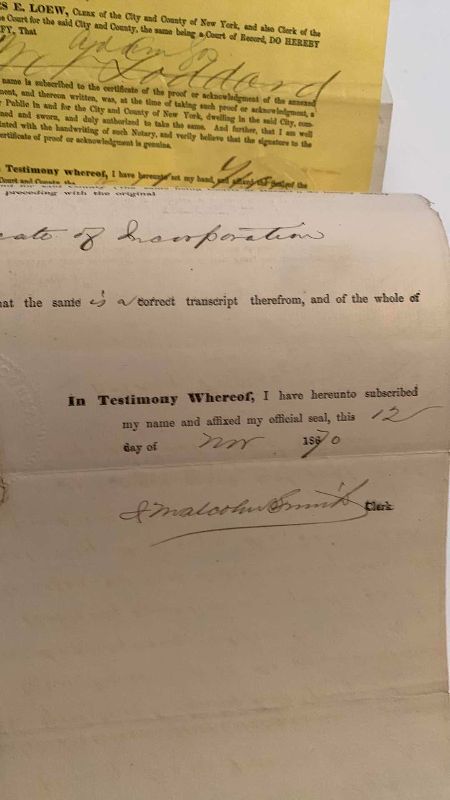 Photo 1 of ANTIQUE CERTIFICATE OF INCORPORATION, 1870