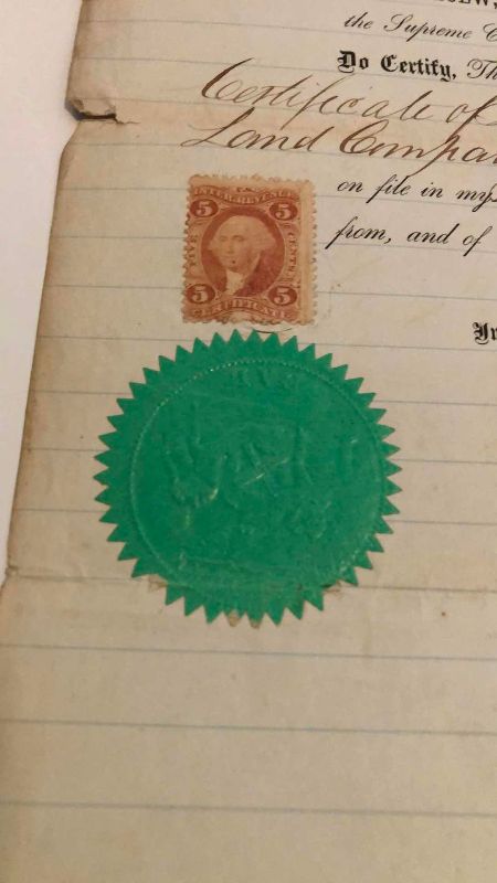 Photo 1 of ANTIQUE 1870 ARTICLES OF INCORPORATION WITH SEAL