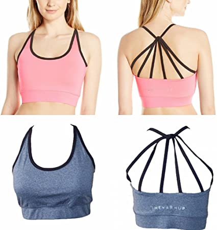 Photo 1 of The Warm Up by Jessica Simpson Junior's Strappy High Impact Padded Sports Bra with Contrast Criss-Cross Piping PINK/GREY -- SIZE MEDIUM 2 PCK