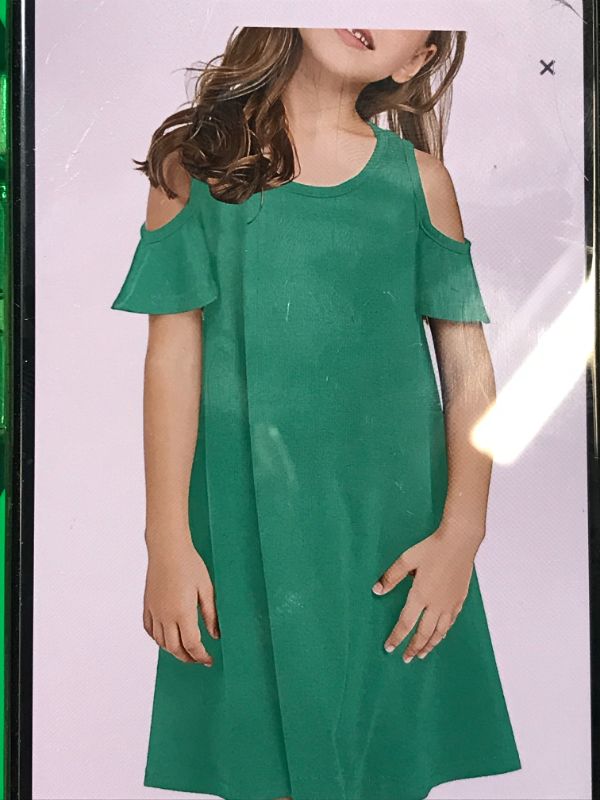 Photo 1 of GRAPENT GIRLS COLD SHOULDER RUFFLED SHORT SLEEVE CASAUL TUNIC SHIRT DRESS GREEN BLUE 
MEDIUM (6-7YEARS OLD)