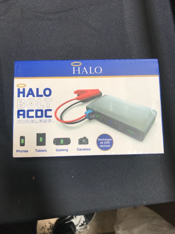 Photo 4 of HALO Bolt Wireless Laptop Power Bank - 44400 mWh Portable Phone Laptop Charger Car Jump Starter with AC Outlet and Car Charger, Silver Graphite (1144118)
